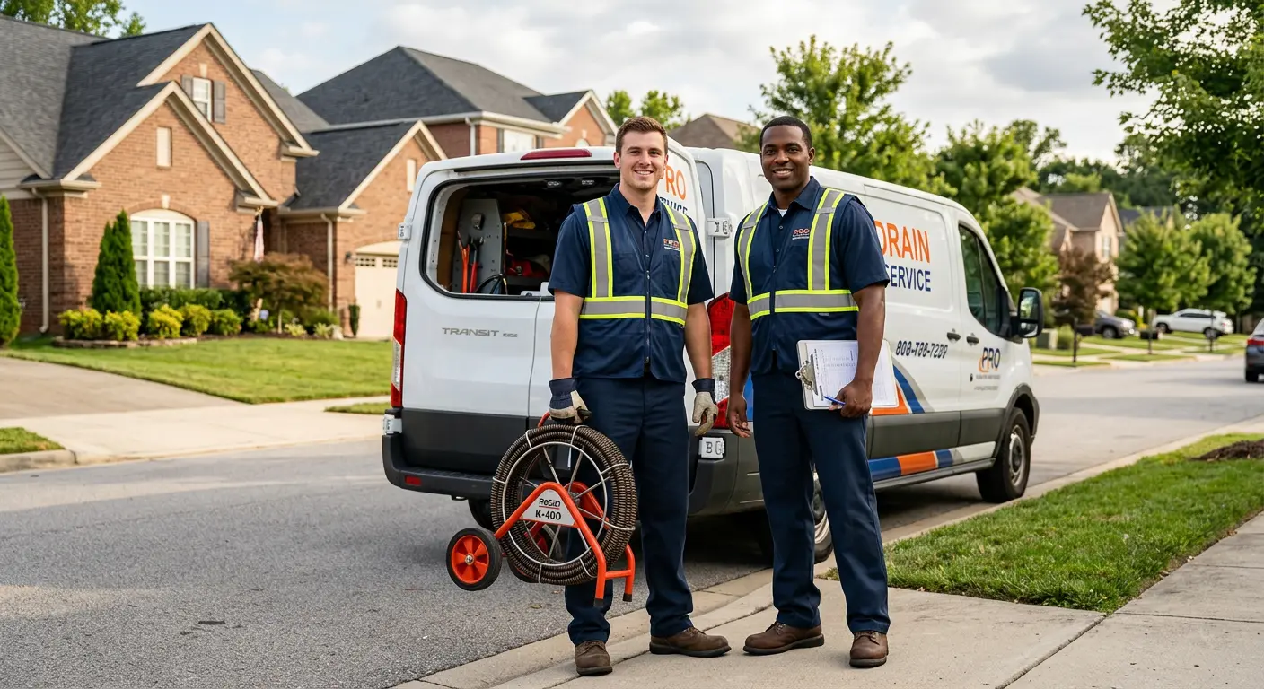 Sewer and drain service team with equipment ready for work in Golden Gate